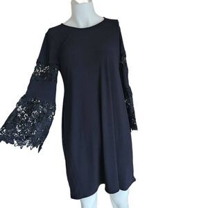 Alfani size 6 black floral lace bell sleeve dress  above knee